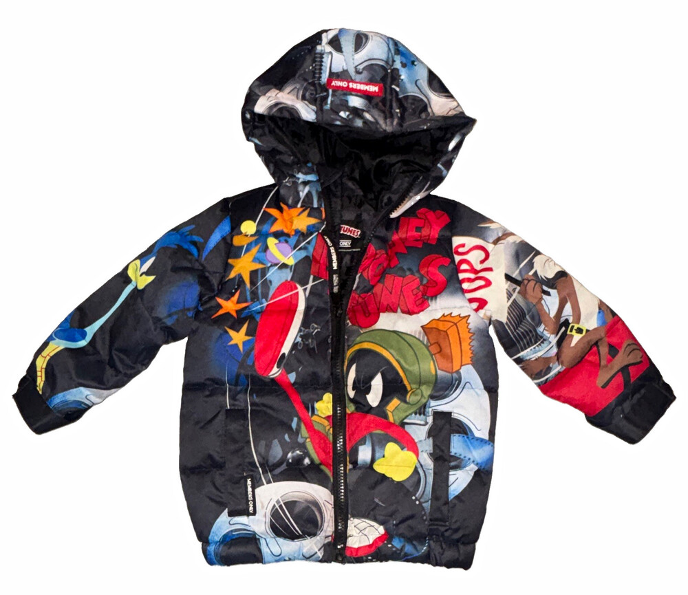 Members Only Looney Tunes Hooded Puffer Jacket 2T Multicolor Full Zip